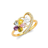 Multi-Color CZ Heart Ladies Ring in 14K Two-Tone Gold