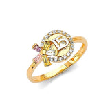 Multi-Color CZ Ladies Ring in 14K Two-Tone Gold