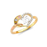 Multi-Color CZ Heart Ladies Ring in 14K Tri-Color Gold