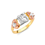 White CZ Heart Ladies Ring in 14K Tri-Color Gold