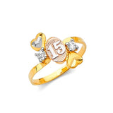 White CZ Heart Ladies Ring in 14K Tri-Color Gold