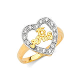 White CZ Heart Ladies Ring in 14K Two-Tone Gold