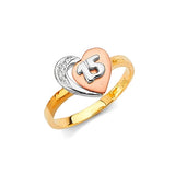 White CZ Heart Ladies Ring in 14K Tri-Color Gold