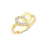 White CZ Heart Ladies Ring in 14K Two-Tone Gold