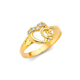 White CZ Heart Ladies Ring in 14K Gold