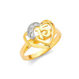 White CZ Heart Ladies Ring in 14K Two-Tone Gold