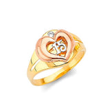 White CZ Heart Ladies Ring in 14K Tri-Color Gold