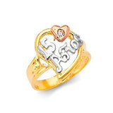 White CZ Heart Ladies Ring in 14K Tri-Color Gold