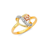 White CZ Heart Ladies Ring in 14K Tri-Color Gold