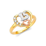 White CZ Heart Ladies Ring in 14K Tri-Color Gold