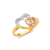 White CZ Heart Ladies Ring in 14K Tri-Color Gold