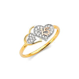 White CZ Heart Ladies Ring in 14K Tri-Color Gold