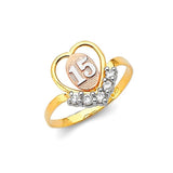 White CZ Heart Ladies Ring in 14K Tri-Color Gold