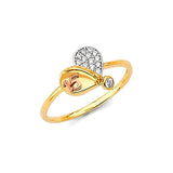 White CZ Heart Ladies Ring in 14K Tri-Color Gold