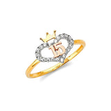 White CZ Heart Ladies Ring in 14K Tri-Color Gold