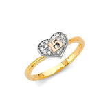 White CZ Heart Ladies Ring in 14K Tri-Color Gold