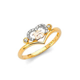 White CZ Heart Ladies Ring in 14K Tri-Color Gold