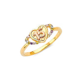 Multi-Color CZ Heart Ladies Ring in 14K Two-Tone Gold