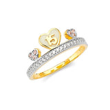 Pink & White CZ Heart Ladies Ring in 14K Two-Tone Gold