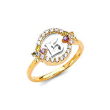 Multi-Color CZ Ladies Ring in 14K Two-Tone Gold