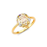 Multi-Color CZ Ladies Ring in 14K Tri-Color Gold