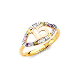 Multi-Color CZ Ladies Ring in 14K Tri-Color Gold