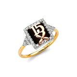 White CZ and Onyx Ladies Ring in 14K Tri-Color Gold