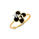 White CZ and Onyx Ladies Ring in 14K Two-Tone Gold