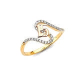 White CZ Ladies Ring in 14K Two-Tone Gold