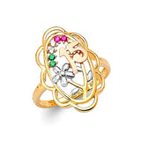 Multi-Color CZ Ladies Ring in 14K Tri-Color Gold