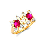 Red & White CZ Ladies Ring in 14K Gold