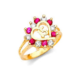 Red & White CZ Ladies Ring in 14K Gold