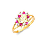 Red & White CZ Ladies Ring in 14K Gold