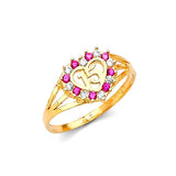 Red & White CZ Ladies Ring in 14K Gold