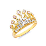 Pink & White CZ Tiara Ladies Ring in 14K Two-Tone Gold