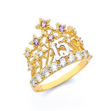 Purple & White CZ Tiara Ladies Ring in 14K Two-Tone Gold