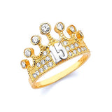 White CZ Tiara Ladies Ring in 14K Two-Tone Gold