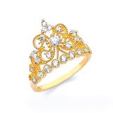 White CZ Tiara Ladies Ring in 14K Gold