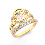 White CZ Tiara Ladies Ring in 14K Tri-Color Gold