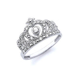 White CZ Tiara Ladies Ring in 14K White Gold