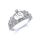 White CZ Tiara Ladies Ring in 14K White Gold