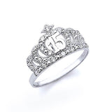 White CZ Tiara Ladies Ring in 14K White Gold