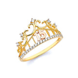 White CZ Tiara Ladies Ring in 14K Tri-Color Gold