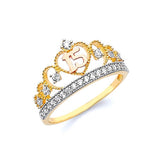 White CZ Tiara Ladies Ring in 14K Tri-Color Gold