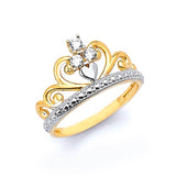 White CZ Tiara Ladies Ring in 14K Two-Tone Gold