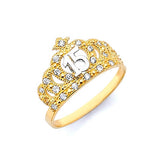 White CZ Tiara Ladies Ring in 14K Two-Tone Gold