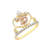 White CZ Tiara Ladies Ring in 14K Tri-Color Gold