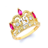 Red & White CZ Tiara Ladies Ring in 14K Two-Tone Gold