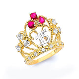 Red & White CZ Tiara Ladies Ring in 14K Two-Tone Gold