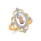 White CZ Guadalupe Ladies Ring in 14K Tri-Color Gold